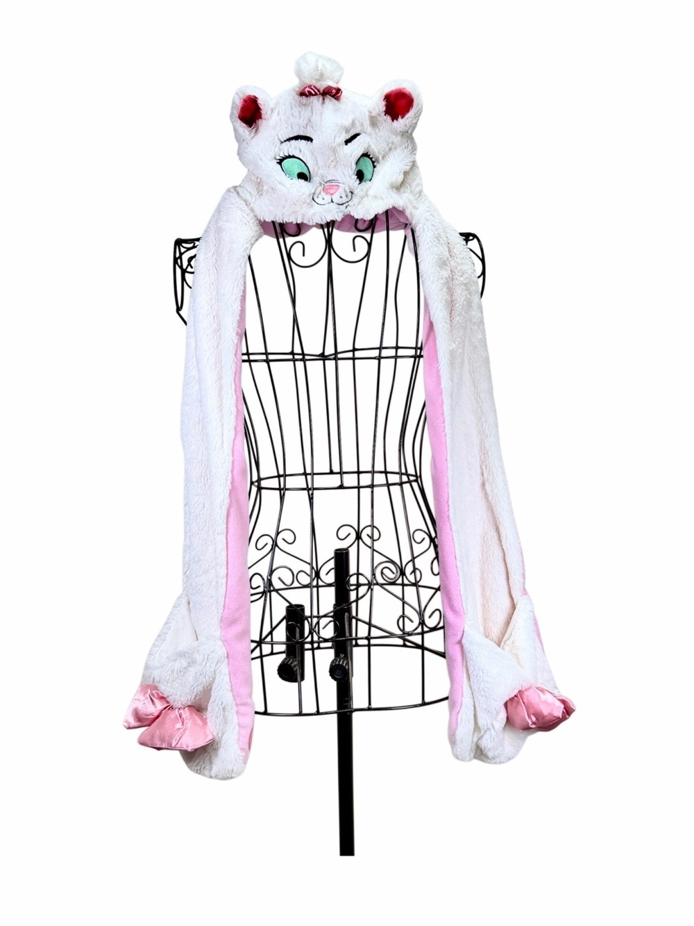 Disney White & Pink Plush Cat Hood Scarf with Paws